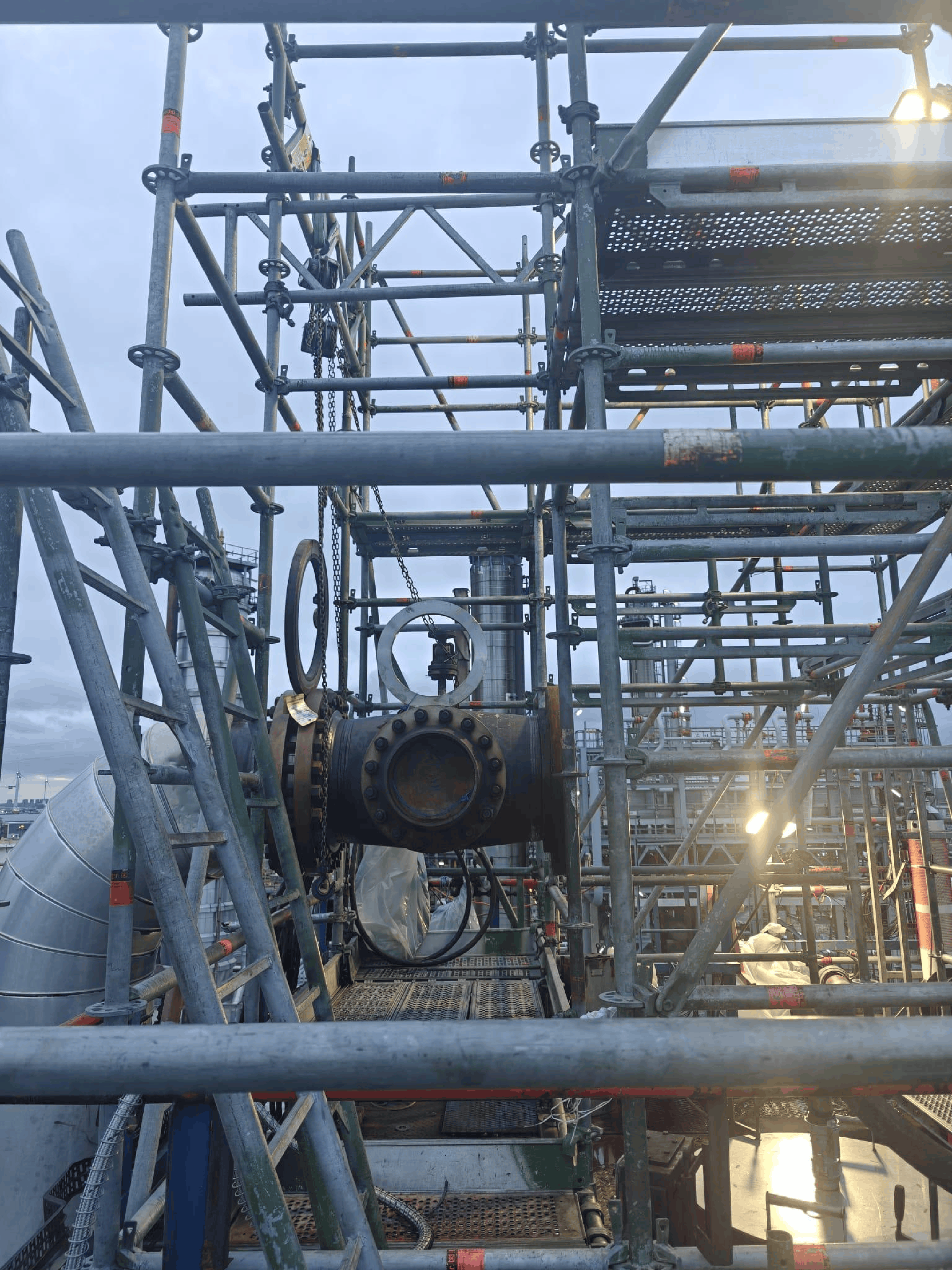 Industrial scaffolding and process piping at petrochemical facility